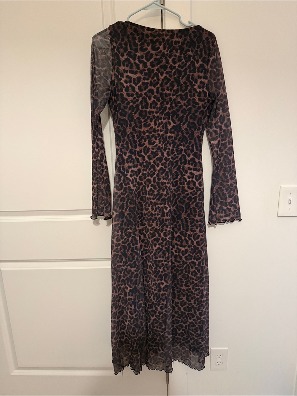 Leopard Print Long Sleeve Maxi Dress - Brown/Black modest